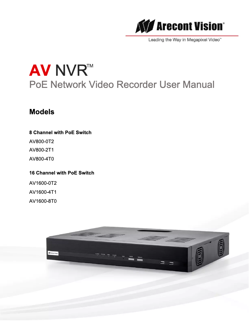 Page 1 de la notice Manuel utilisateur Arecont Vision AV1600-8T0