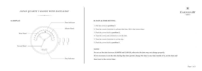Page 1 de la notice Manuel utilisateur Earnshaw Cornwall Retrograde ES-8077-05