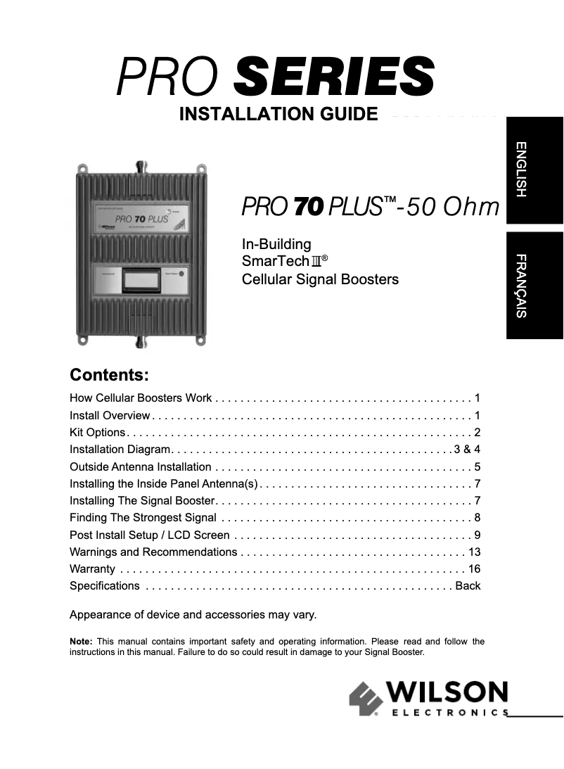 Page 1 de la notice Manuel utilisateur Wilson Pro 70 Plus
