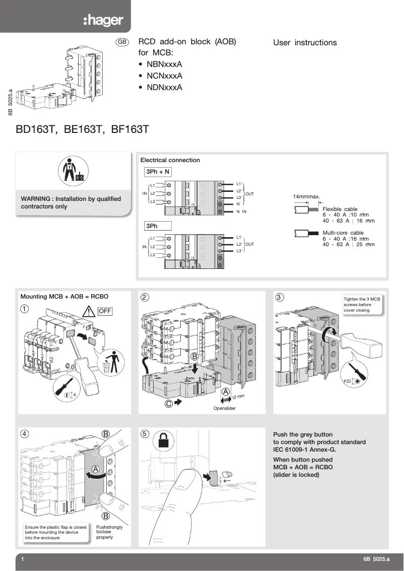 Page 1 de la notice Manuel utilisateur Hager BF163T