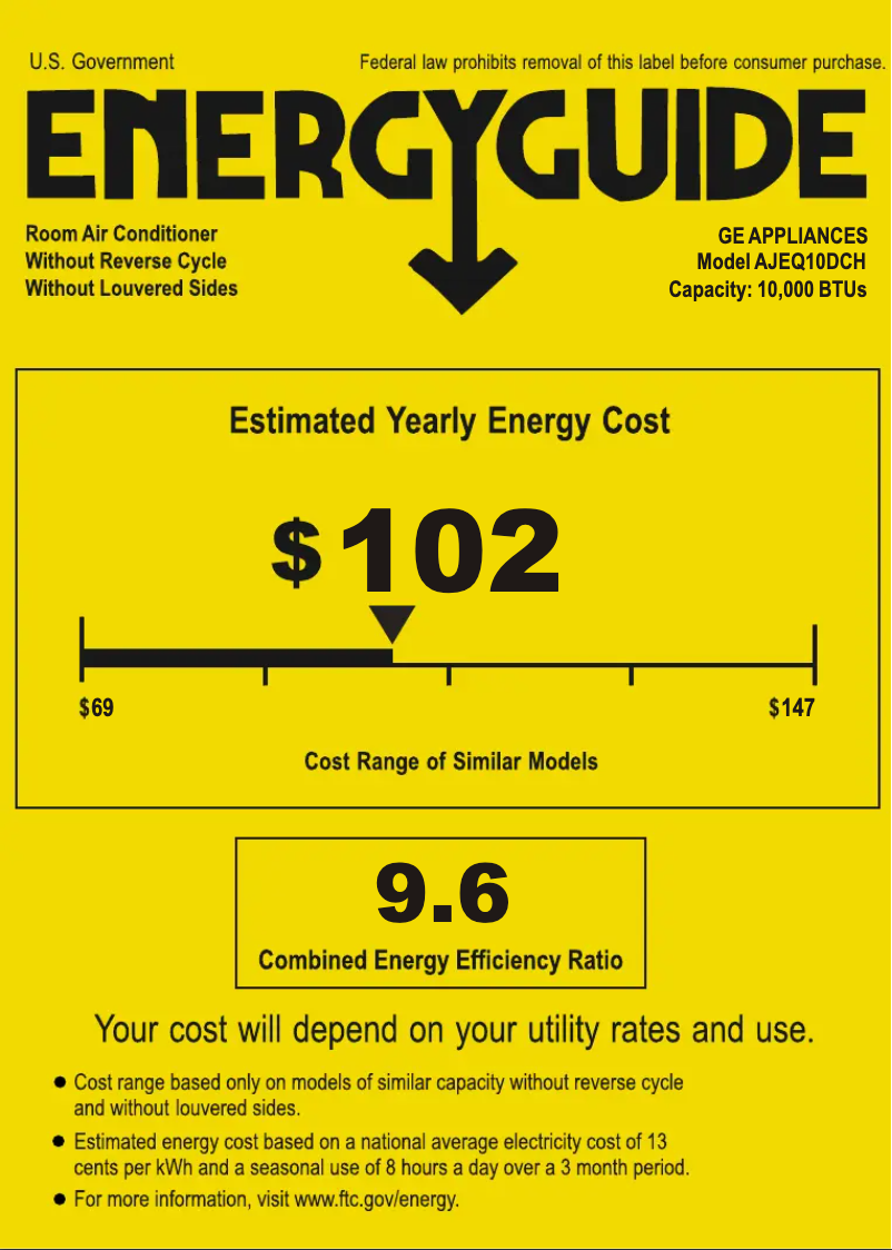 Page 1 of the manual Energy Label GE AJEQ10DCH
