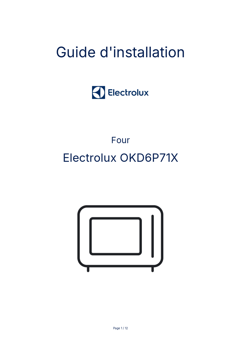 Page n°1 - Guide d'installation Electrolux OKD6P71X
