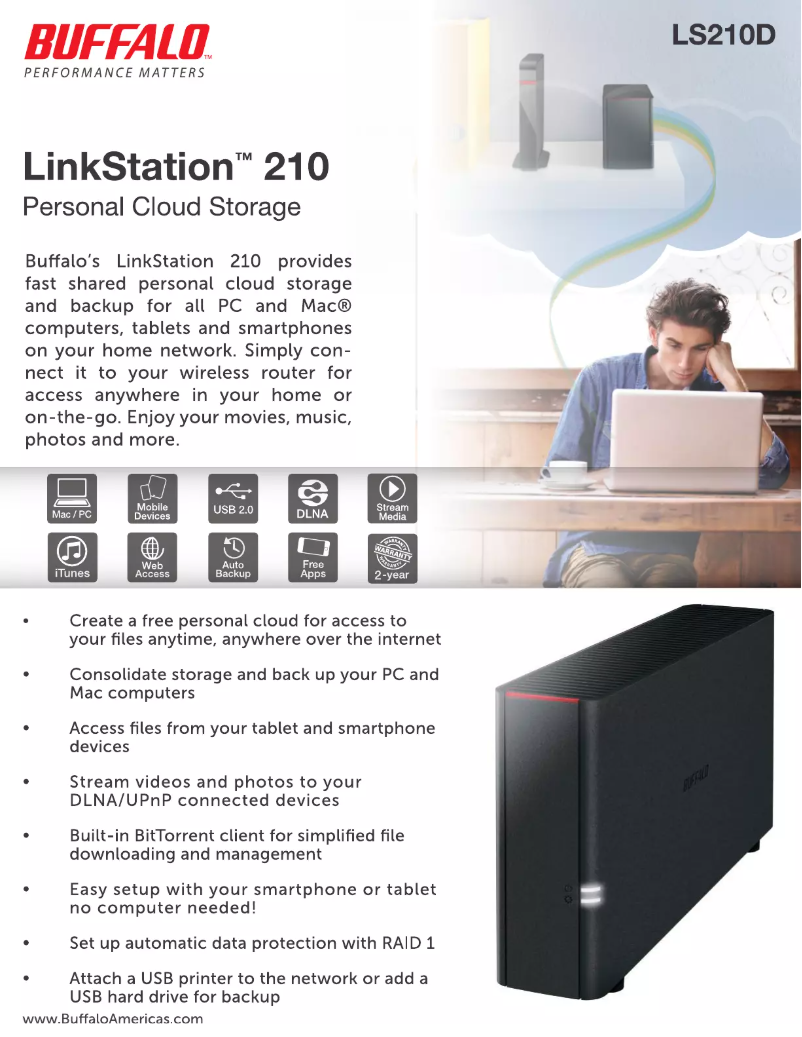 Page 1 de la notice Fiche technique Buffalo LinkStation 210