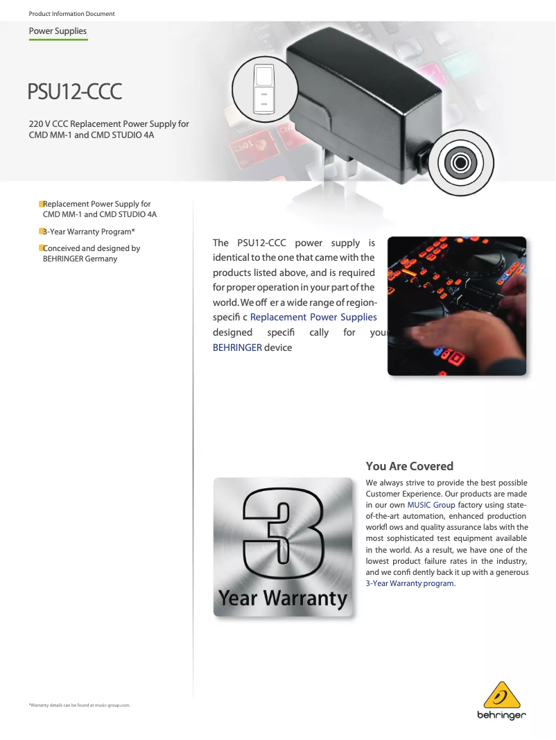 Page 1 de la notice Manuel utilisateur Behringer PSU12-CCC