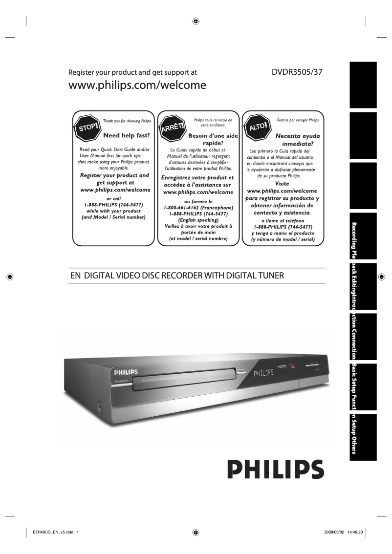 Page 1 de la notice Manuel utilisateur Philips DVDR3505