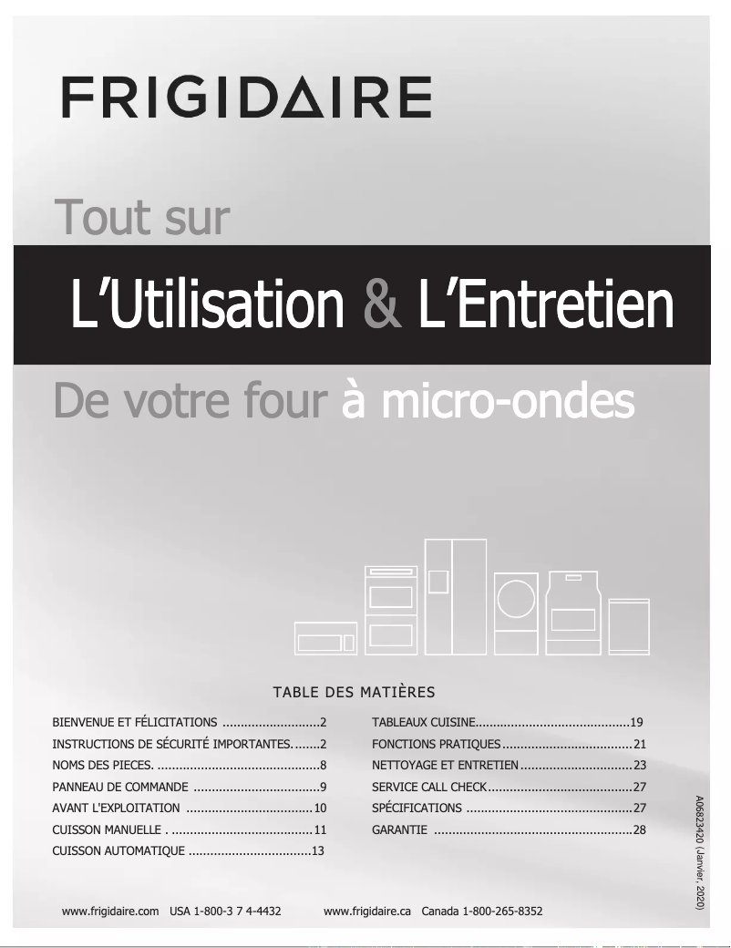 Page n°1 - Manuel utilisateur Frigidaire FFMV1846VD