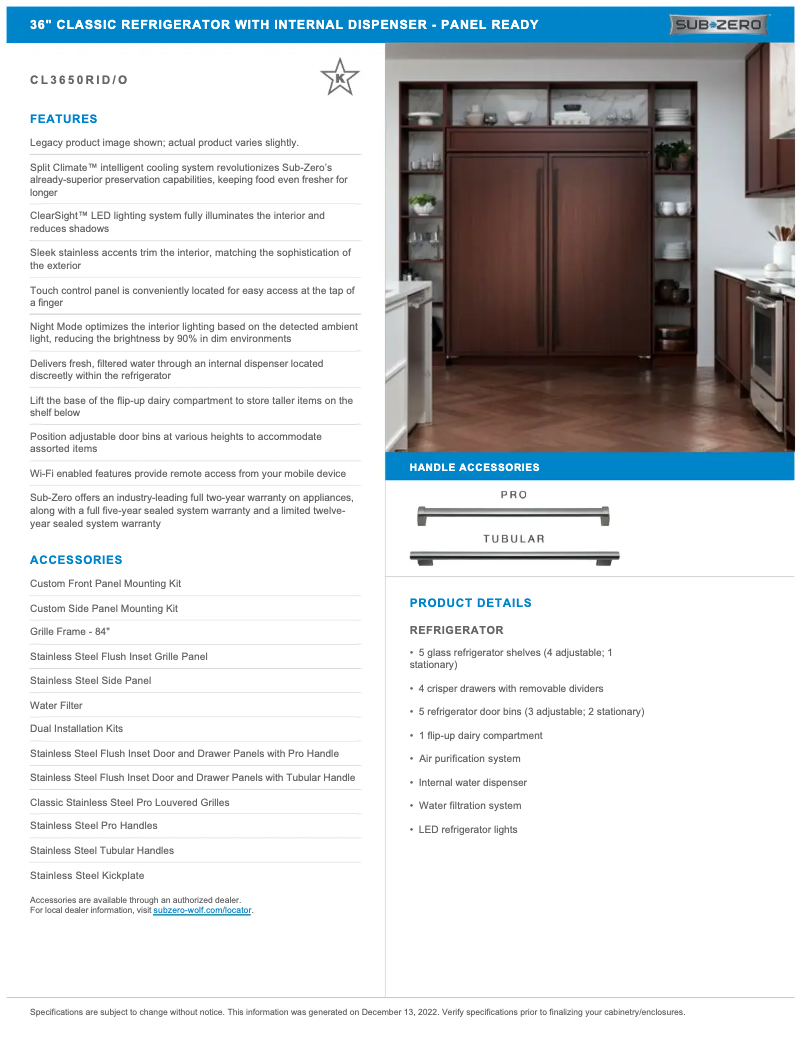 Page n°1 - Manuel utilisateur Sub-Zero CL3650RIO