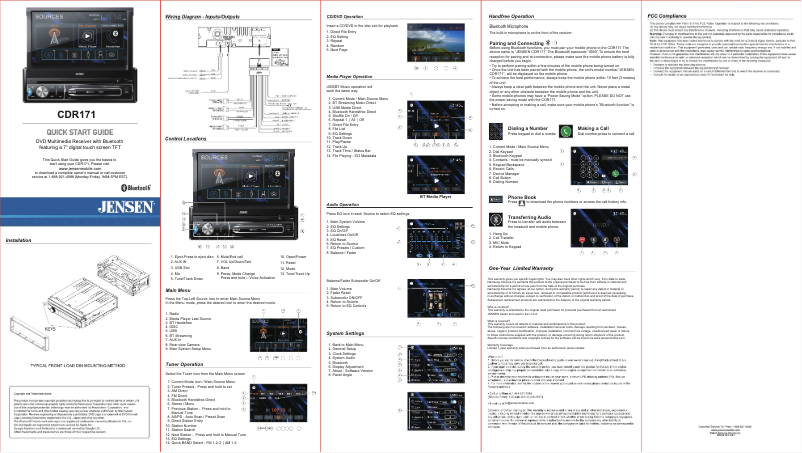 Page 1 de la notice Guide de démarrage rapide Jensen CDR171