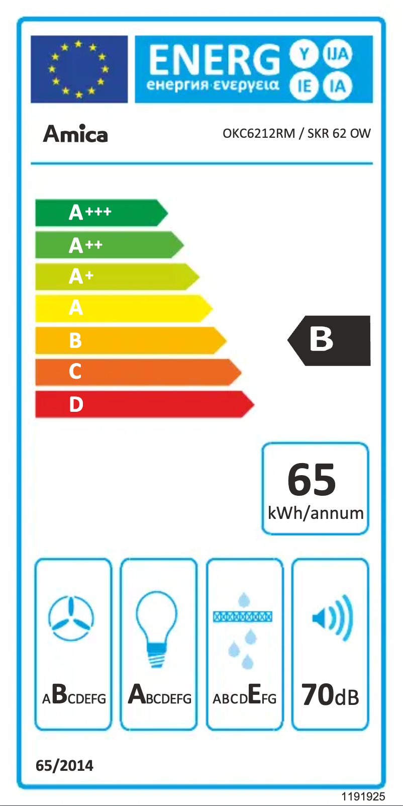 Page 1 de la notice Label énergétique Amica OKC6212RM