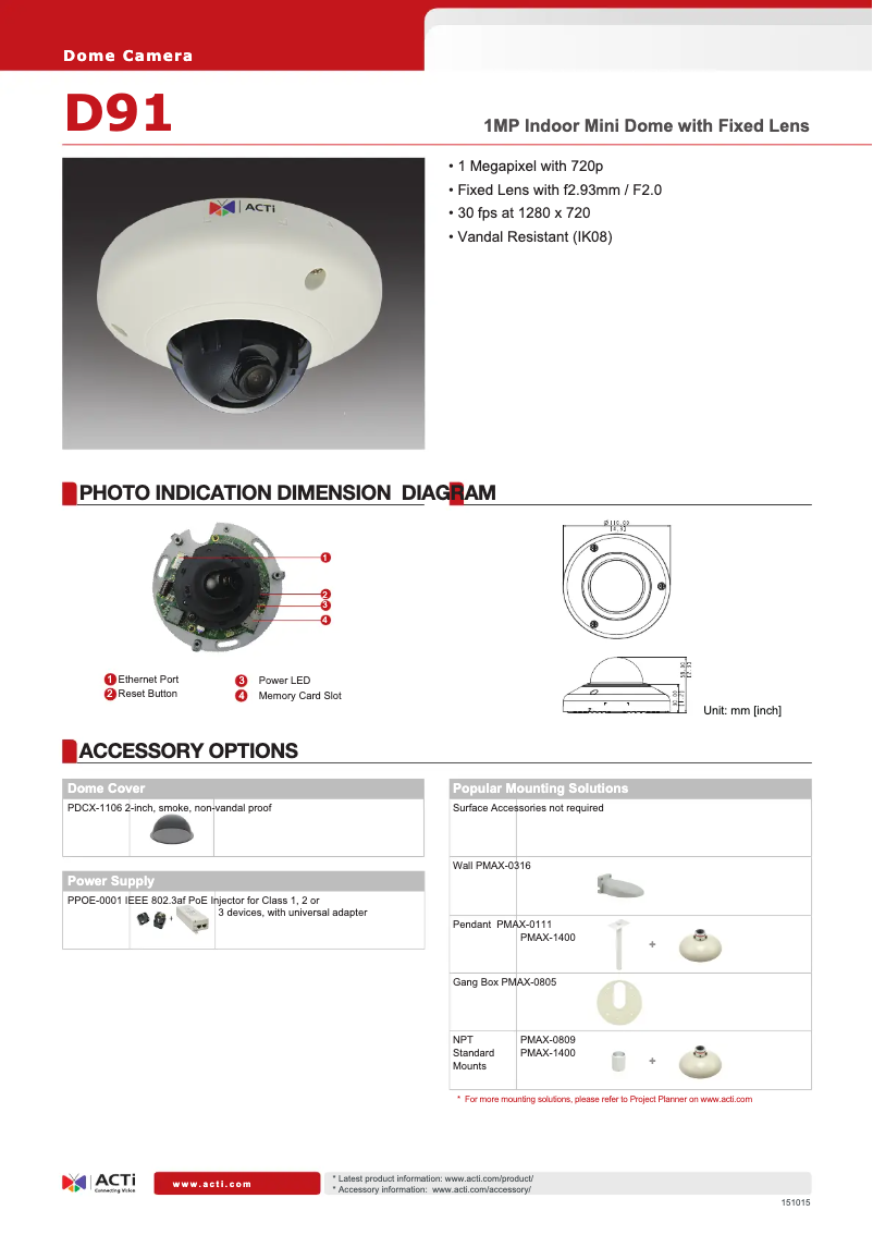 Page 1 de la notice Fiche technique ACTi D91