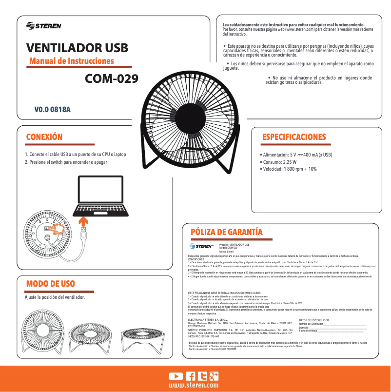 Image de la première page du manuel de l'appareil COM-029