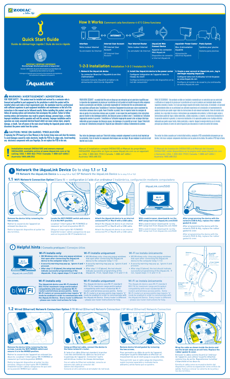 Page 1 de la notice Manuel utilisateur Zodiac iAqualink