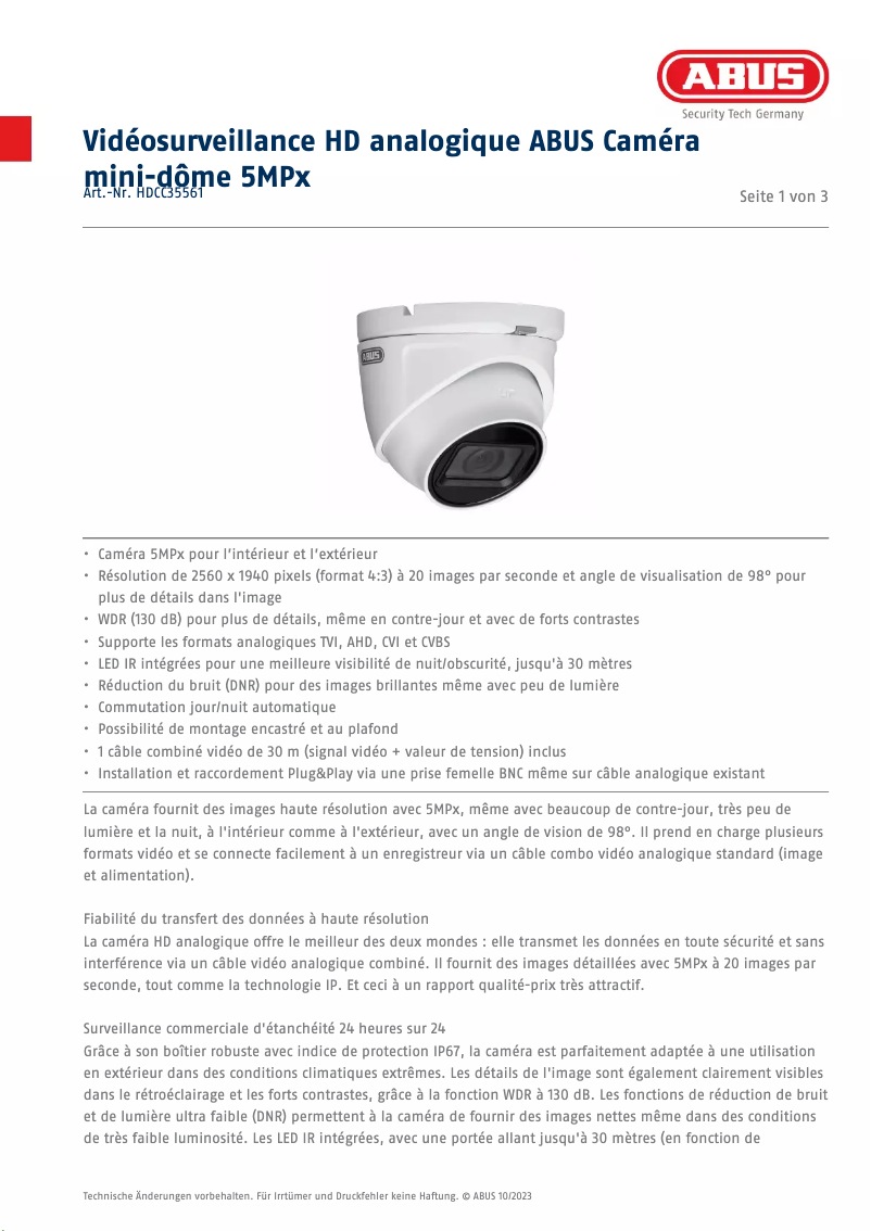 Image de la première page du manuel de l'appareil HDCC35561