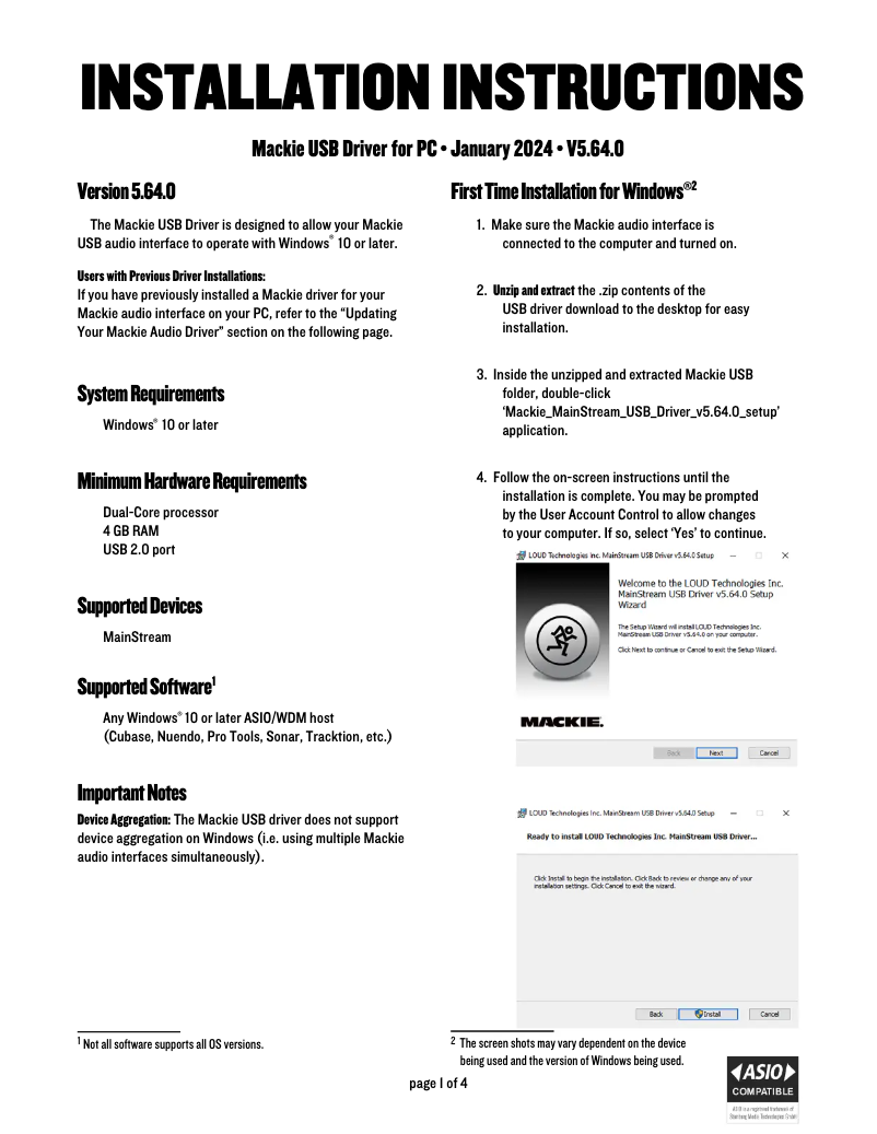 Página 1 del manual Guía de instalación Mackie MainStream