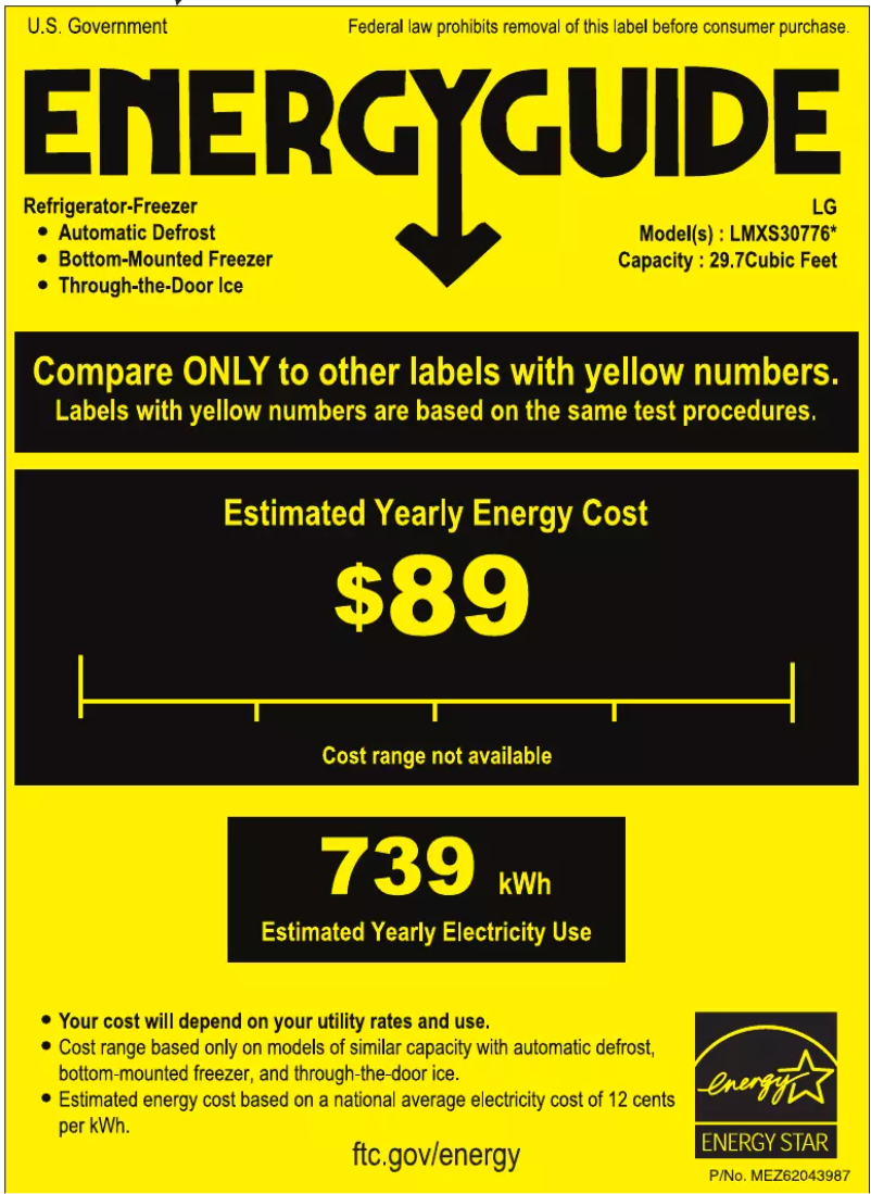 Page 1 de la notice Label énergétique LG LMXS30776D