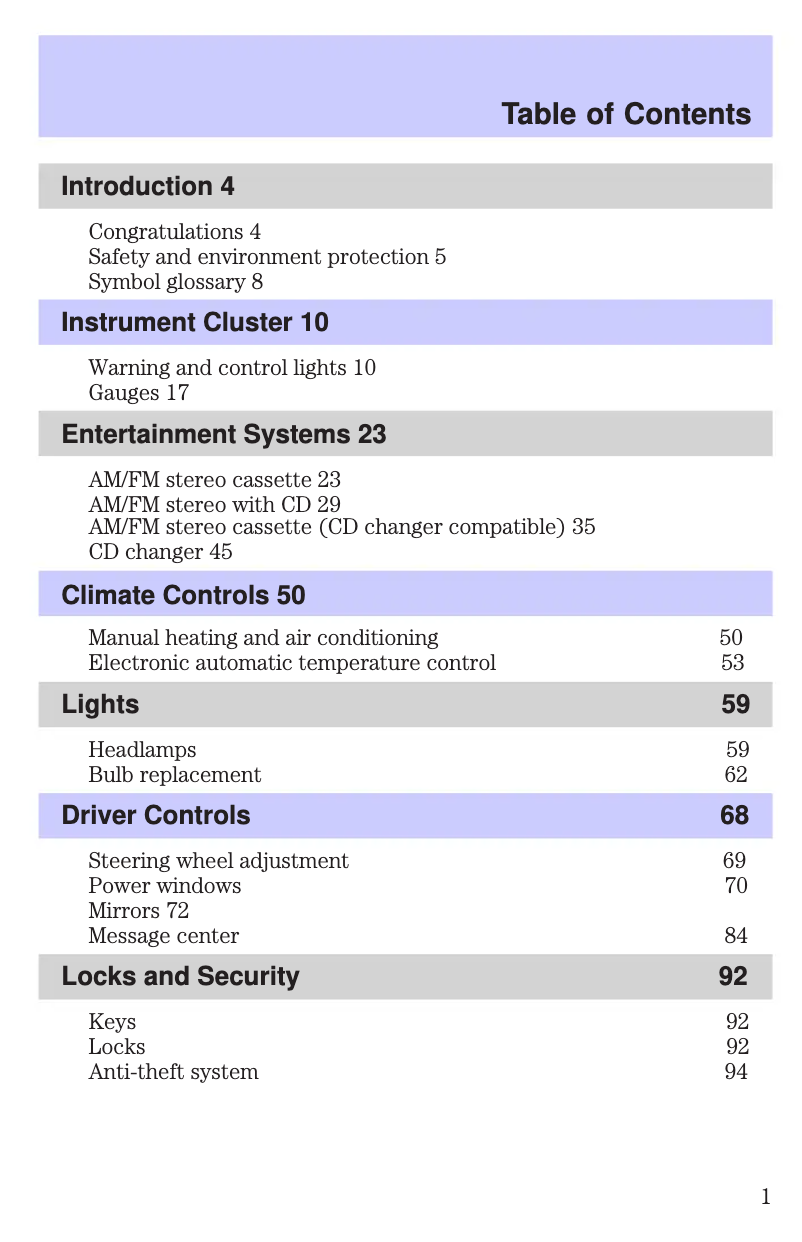 Imagen de la primera página del manual del dispositivo Grand Marquis (2001)
