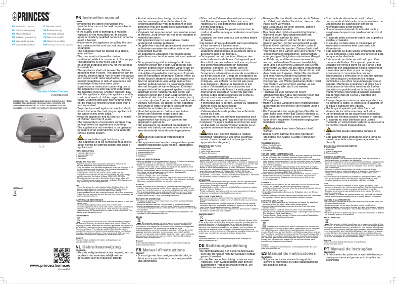 Página 1 del manual Manual de usuario Princess Sandwich Maker DeLuxe 127003