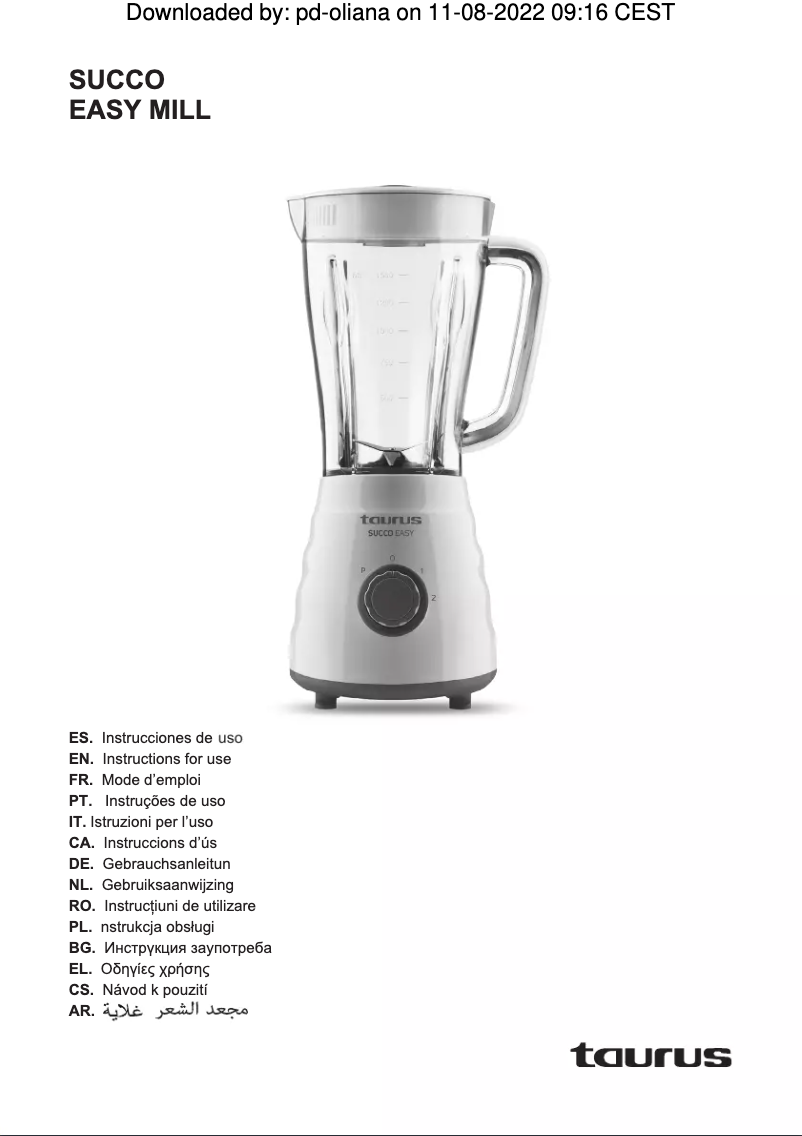 Page 1 de la notice Manuel utilisateur Taurus Succo Easy Mill