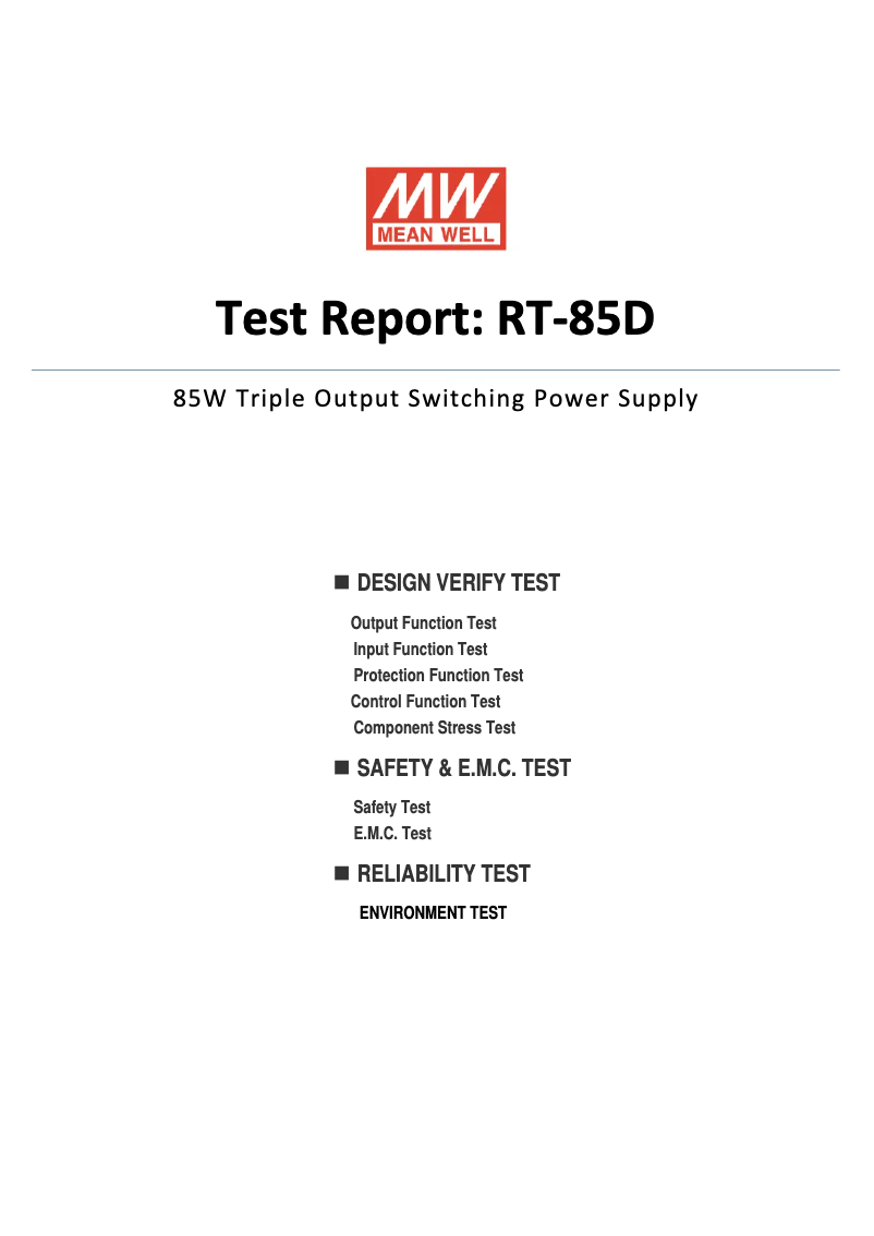 Page 1 de la notice Fiche technique Mean Well RT-85D