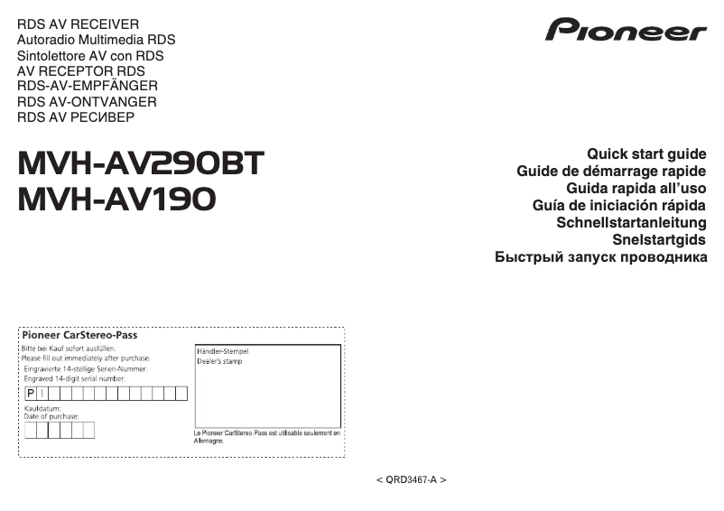 Page 1 de la notice Guide de démarrage rapide Pioneer MVH-AV290BT