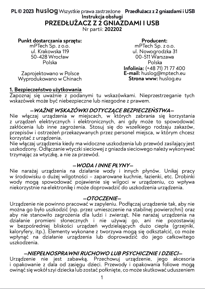 Page 1 de la notice Manuel utilisateur Huslog EMX-190124