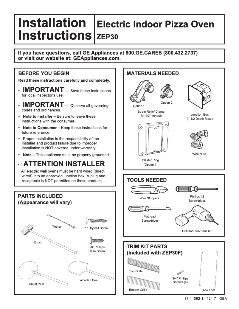 Page n°1 - Guide d'installation Monogram ZEP30FLSS