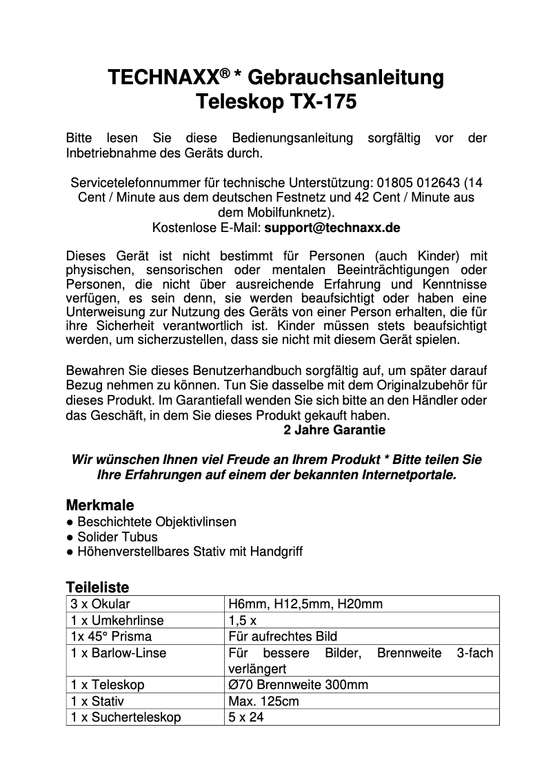 Image de la première page du manuel de l'appareil TX-175