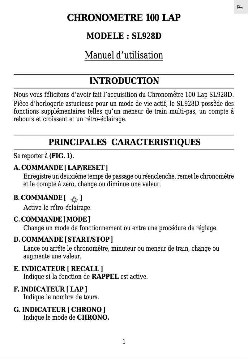Image de la première page du manuel de l'appareil SL928D