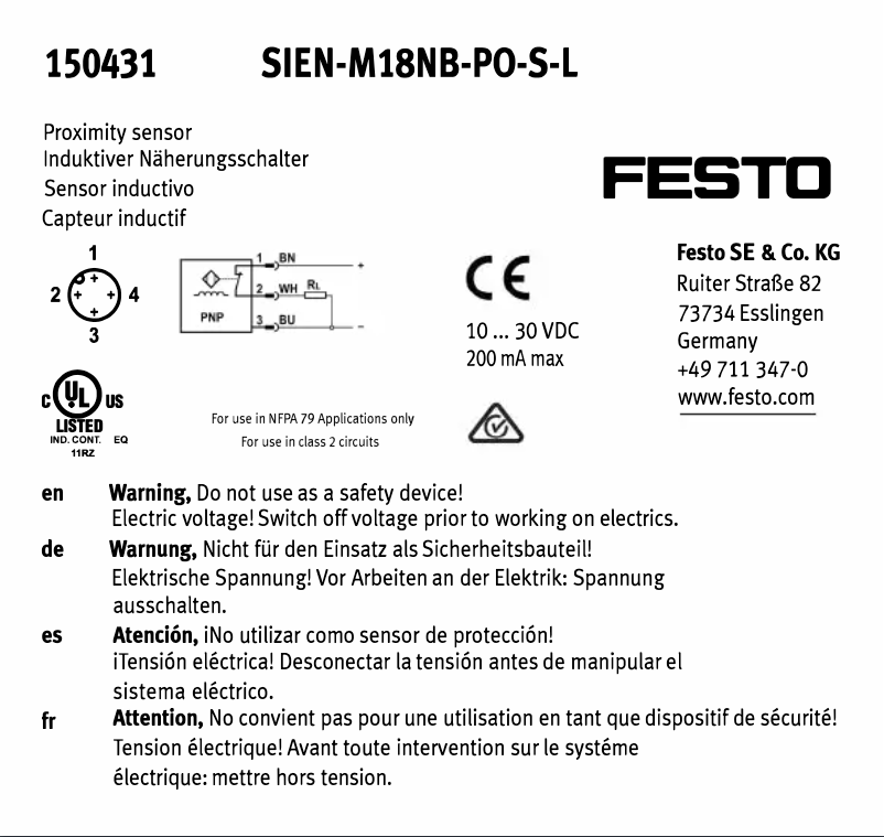 Page 1 de la notice Manuel utilisateur Festo SIEN-M18NB-PO-S-L