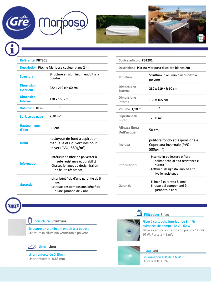 Page 1 de la notice Fiche technique Gre PBT201