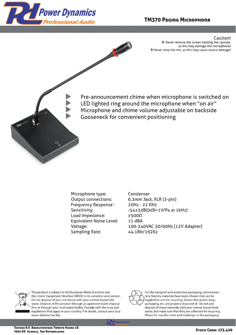 Page n°1 - Fiche technique Power Dynamics TM370