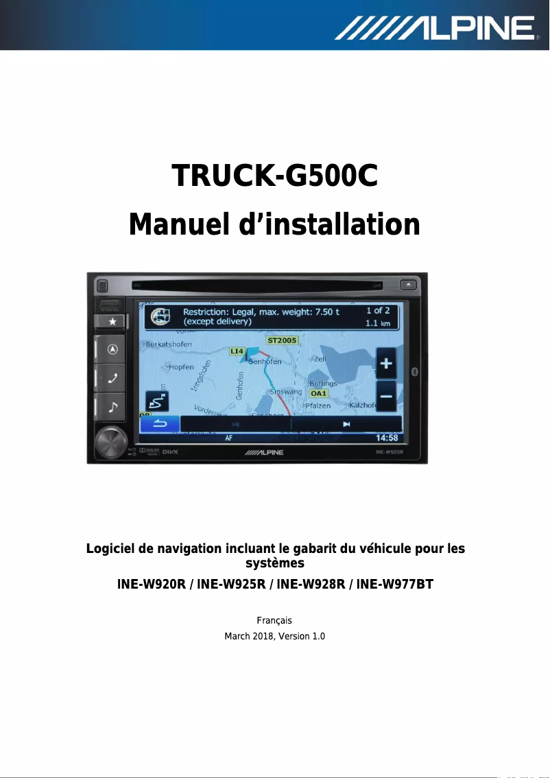 Page n°1 - Manuel utilisateur Alpine TRUCK-G500C