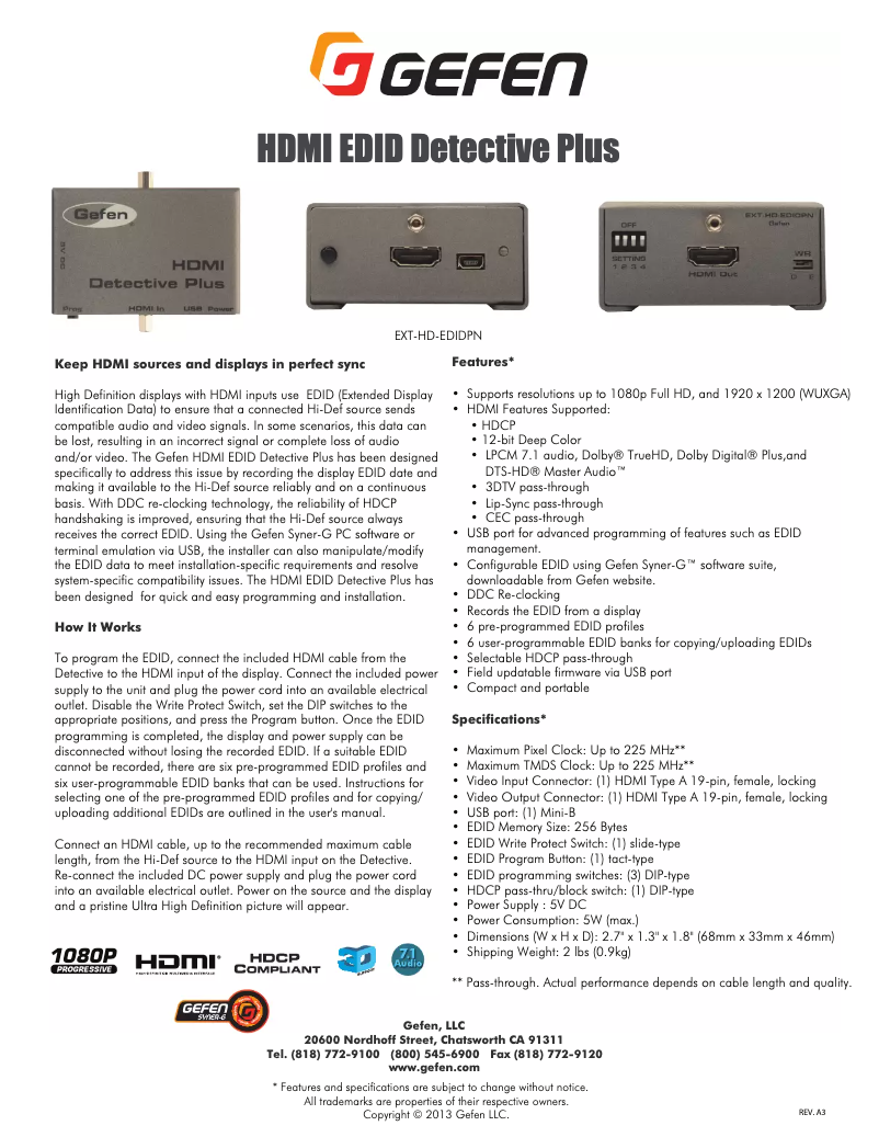 Page n°1 - Brochure Gefen EXT-HD-EDIDPN