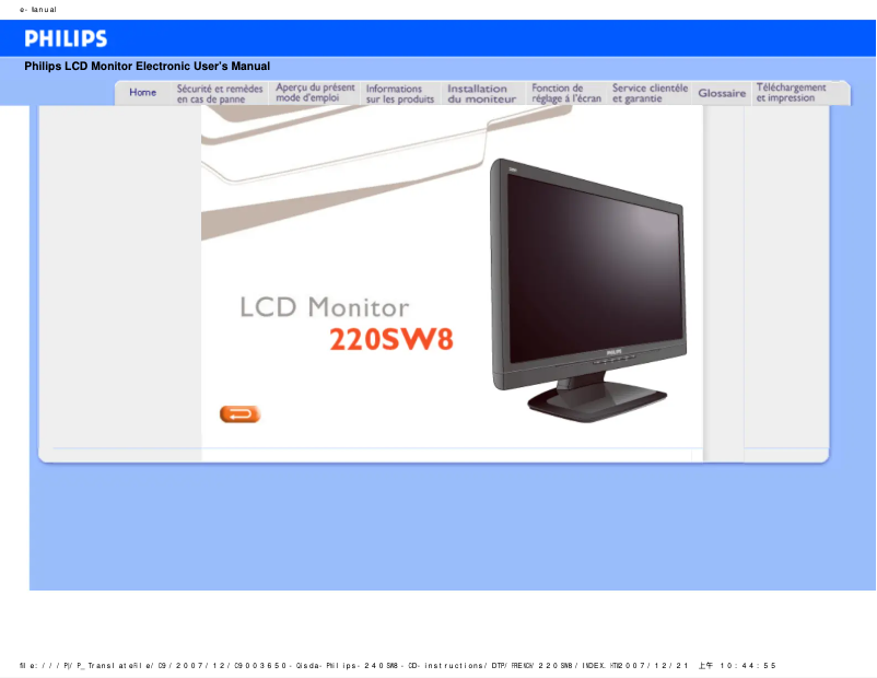Page n°1 - Manuel utilisateur Philips 220SW8FB1