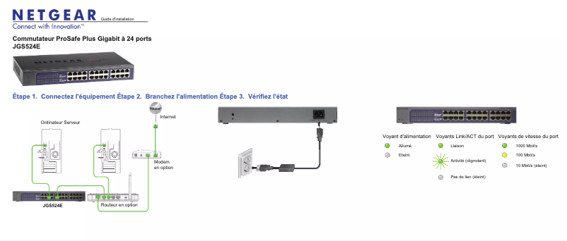 Page n°1 - Guide d'installation Netgear ProSafe JGS524E