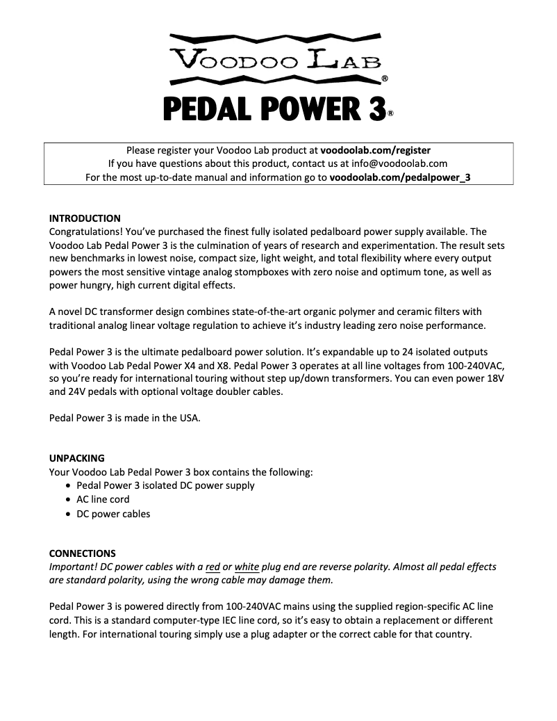 Page 1 de la notice Manuel utilisateur Voodoo Lab Pedal Power 3