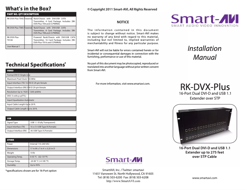 Page n°1 - Manuel utilisateur Smart-AVI RK-DVX-PLUS-RX16S
