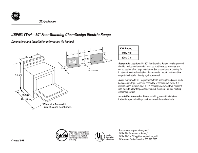 Image de la première page du manuel de l'appareil JBP58LYWH