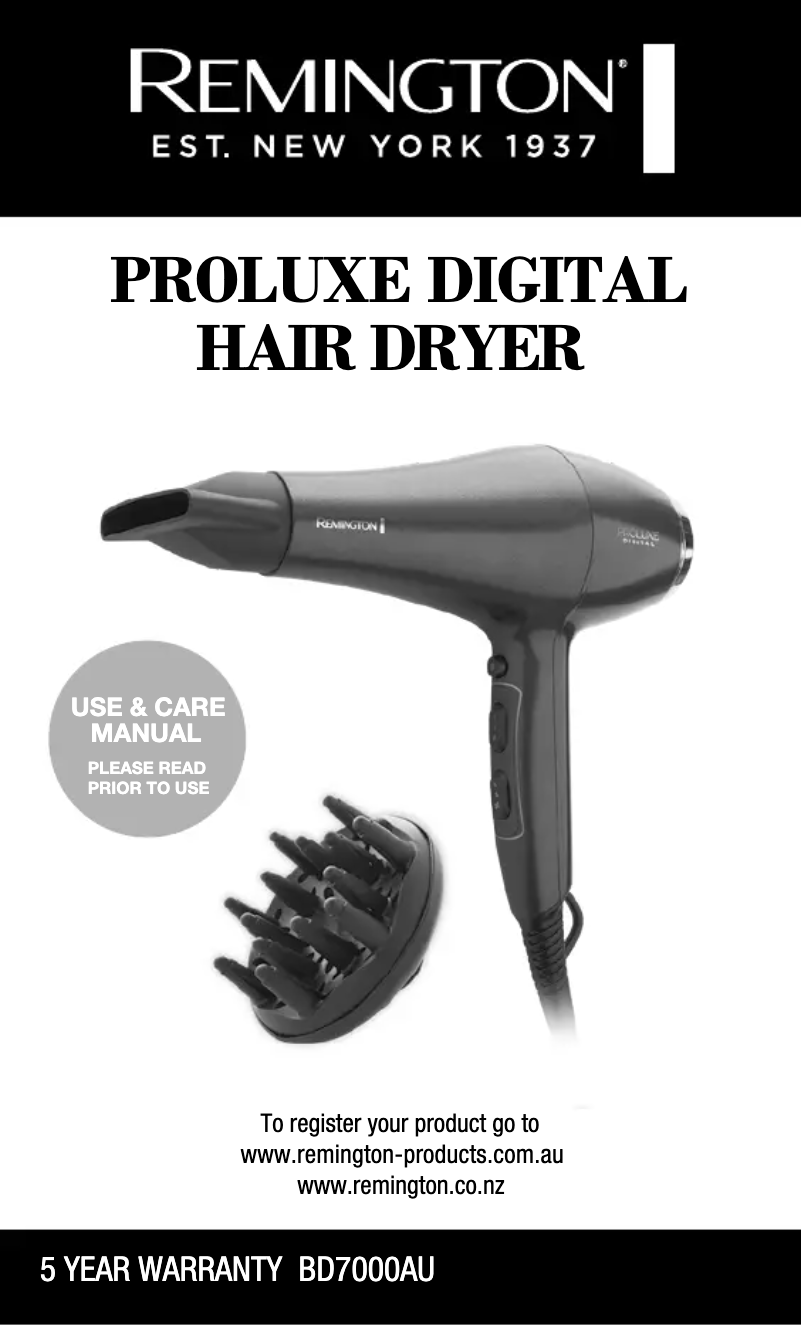 Page n°1 - Manuel utilisateur Remington Proluxe Digital BD7000AU