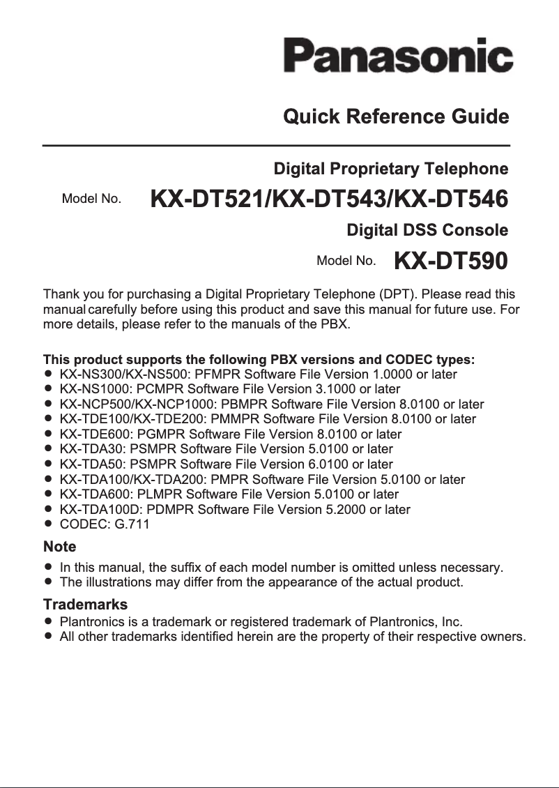 Page n°1 - Manuel utilisateur Panasonic KX-DT521
