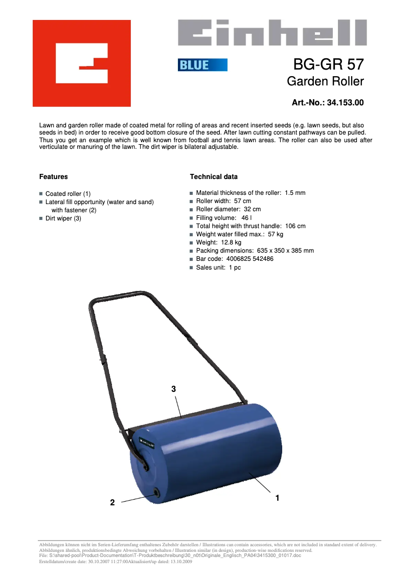 Page n°1 - Manuel utilisateur Einhell BG-GR 57