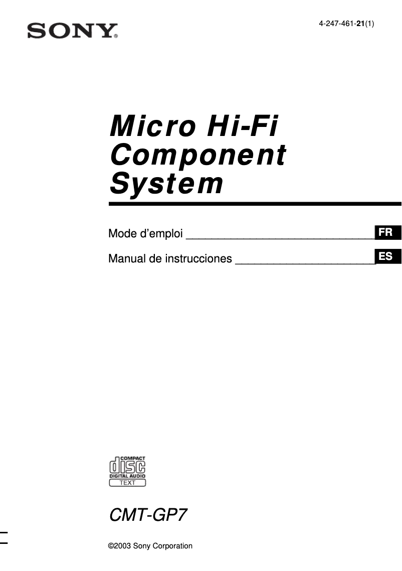 Página 1 del manual Manual de usuario Sony CMT-GP7