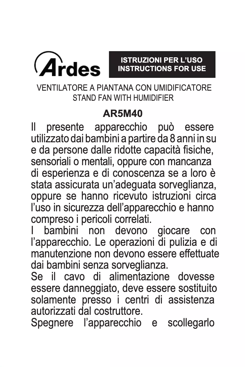 Page n°1 - Manuel utilisateur Ardes AR5M40