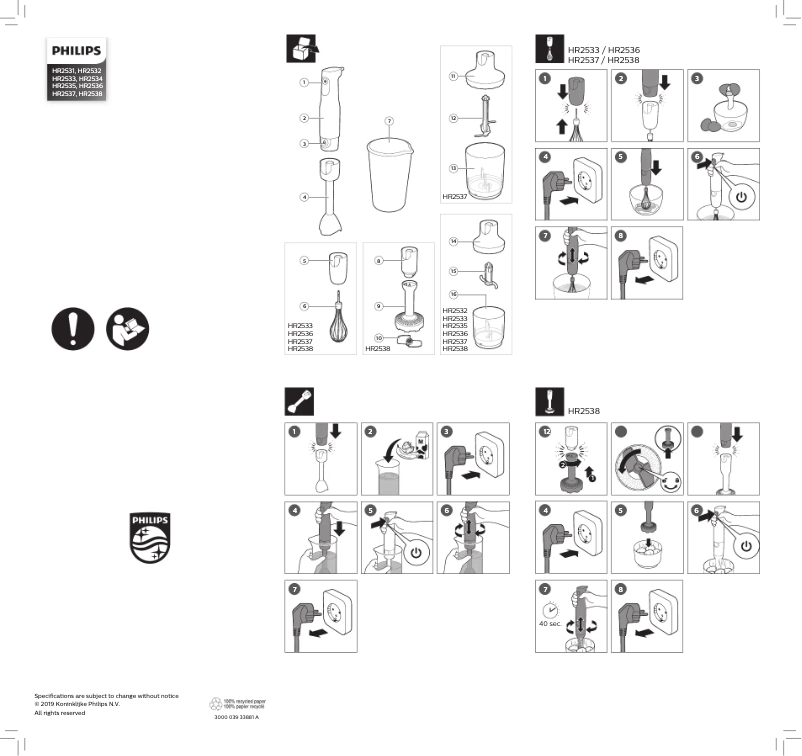 Page 1 de la notice Guide de démarrage rapide Philips HR2538