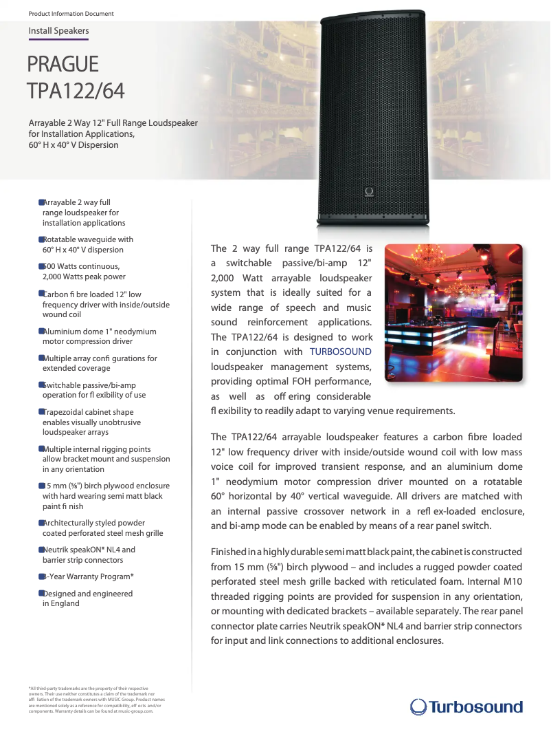 Page n°1 - Fiche technique Turbosound Prague TPA122/64