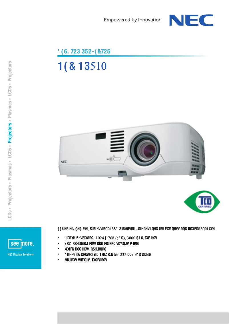 Page 1 de la notice Fiche technique NEC NP510