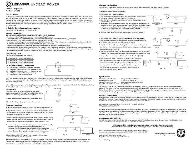 Page 1 de la notice Manuel utilisateur Lenmar ChugPlug 65