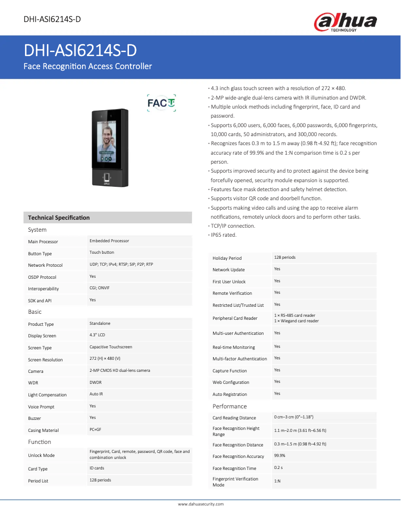 Page n°1 - Fiche technique Dahua Technology ASI6214S-D