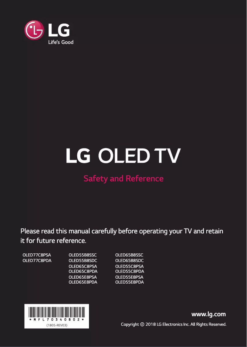 Page n°1 - Manuel utilisateur LG OLED55B8SSC