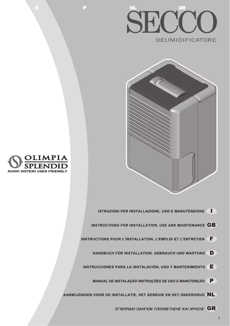Page 1 de la notice Manuel utilisateur Olimpia Splendid Secco